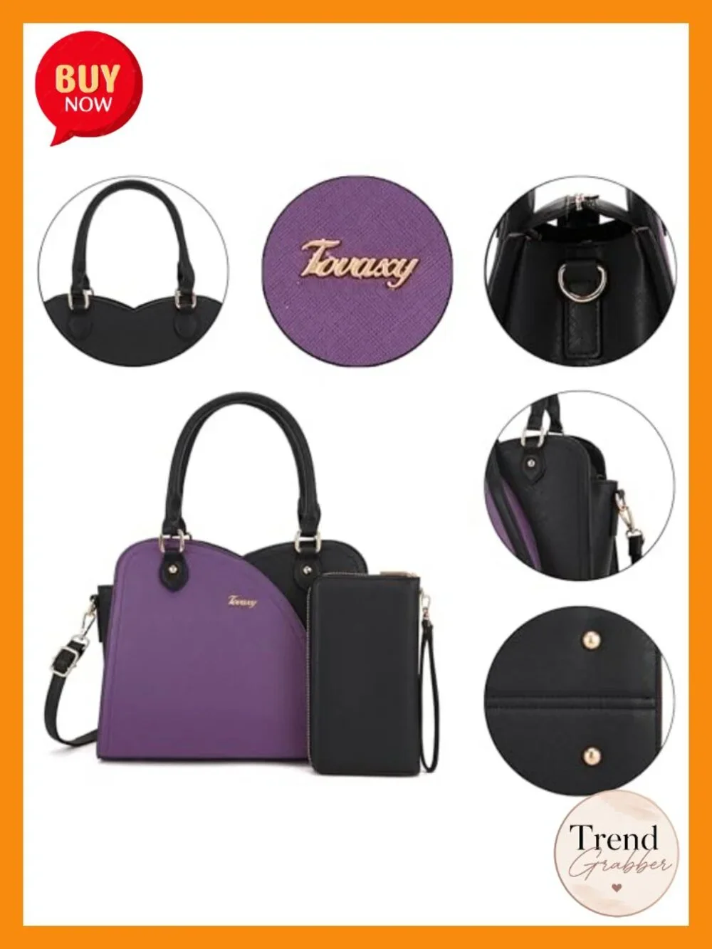 Women's Satchel Handbag with Wallet Set 2-Piece Faux Leather Shoulder Bag